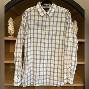 Banana Republic Slim Fit White and Black Plaid Button-Down Shirt Size XL
